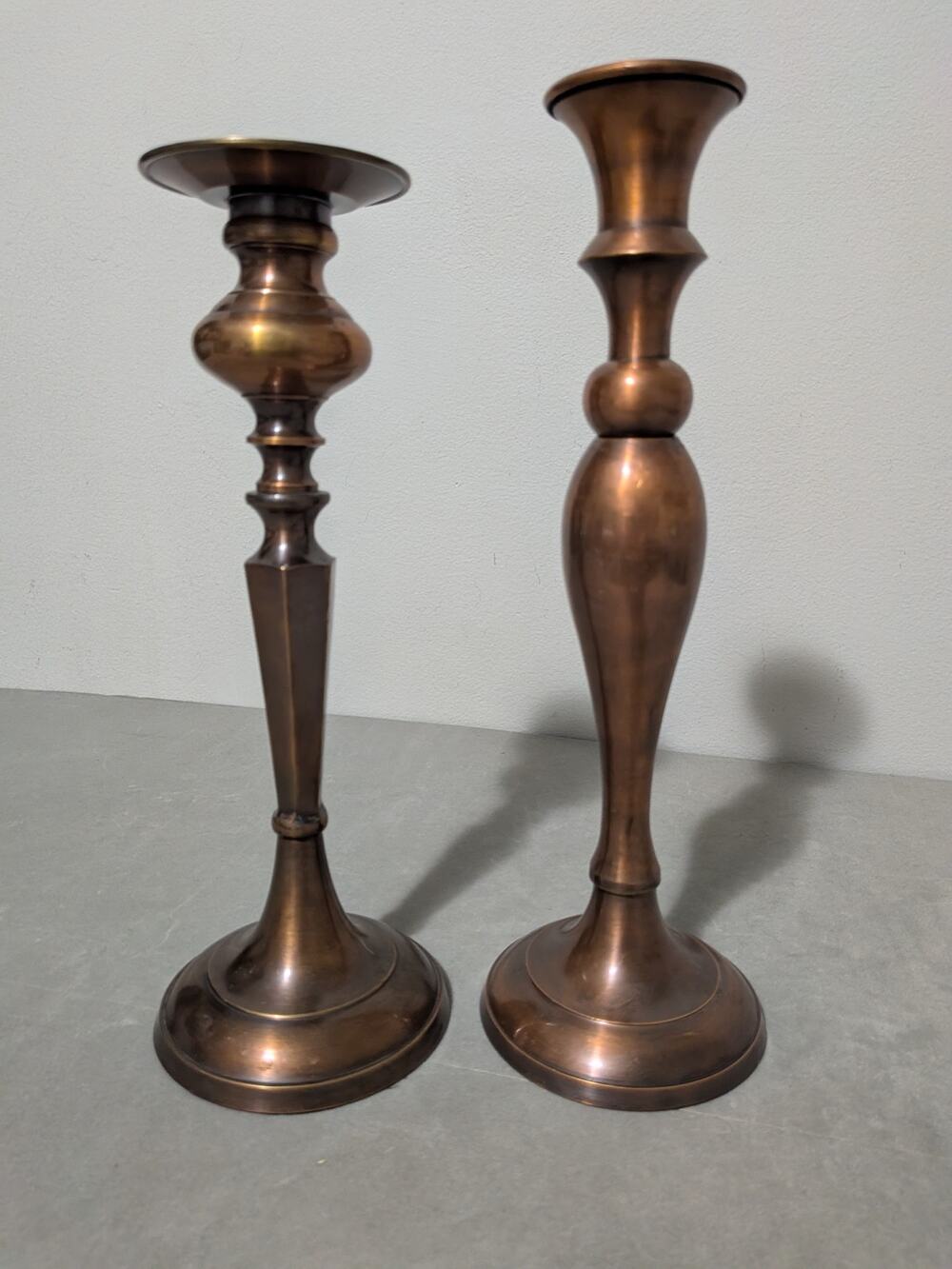 Vintage Copper Brass Taper Candlestick Holders Pair Dark Patina Moody Decor